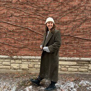 Dark Olive Green Wool Womens Vintage Coat
